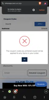 Inline Vape coupon verification screenshot