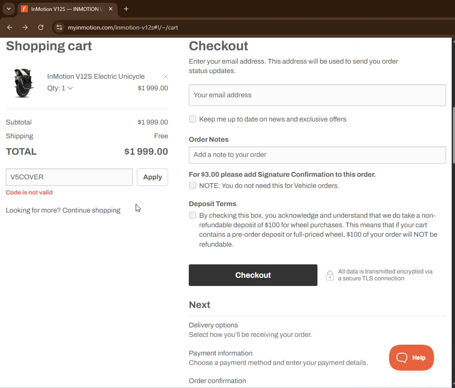 InMotion coupon code screenshot showing code V5COVER applied at InMotion checkout page. Uploaded by SimplyCodes community member trinzo on Dec 8, 2025