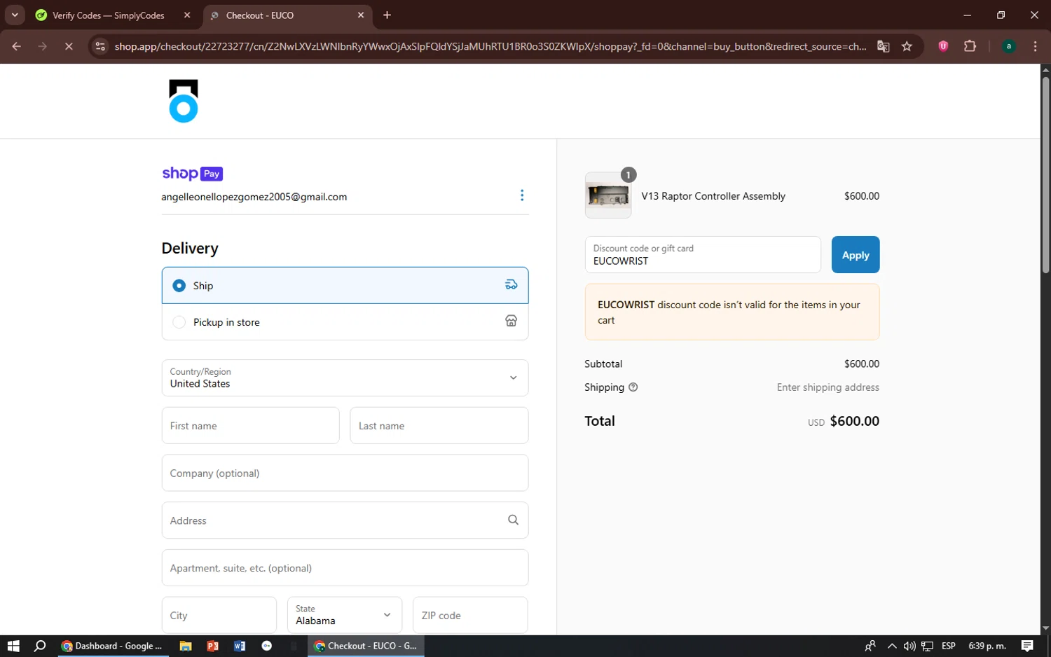 InMotion coupon code screenshot showing code EUCOWRIST applied at InMotion checkout page. Uploaded by SimplyCodes community member zizu55 on Jul 5, 2025