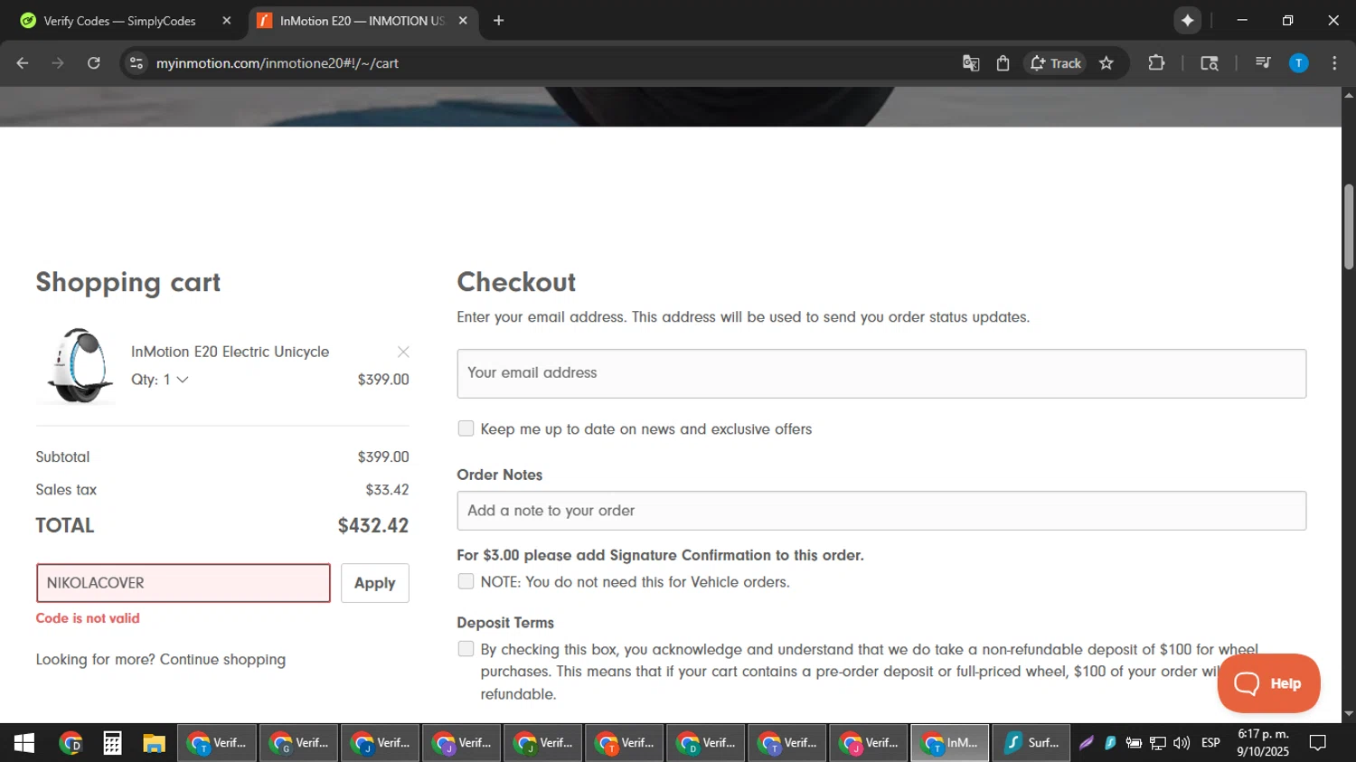 InMotion coupon code screenshot showing code NIKOLACOVER applied at InMotion checkout page. Uploaded by SimplyCodes community member hankt1521 on Oct 9, 2025