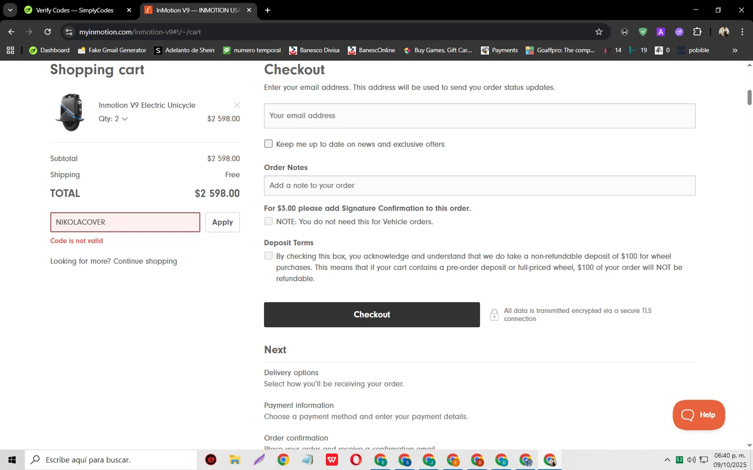 InMotion coupon code screenshot showing code NIKOLACOVER applied at InMotion checkout page. Uploaded by SimplyCodes community member jeysosmoore on Oct 9, 2025