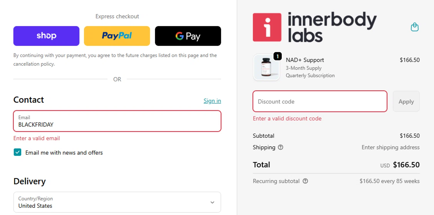Innerbody Research promo code screenshot showing code BLACKFRIDAY applied at Innerbody Research checkout page. Uploaded by SimplyCodes community member Stun222 on Nov 28, 2025