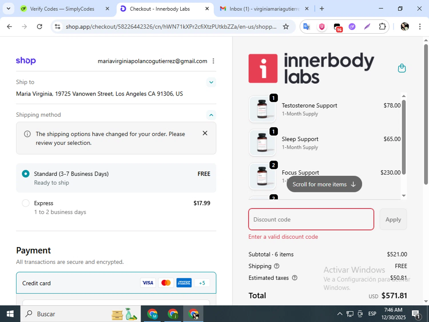 Innerbody Research promo code screenshot showing code BLACKFRIDAY applied at Innerbody Research checkout page. Uploaded by SimplyCodes community member mariapolancog on Dec 30, 2025