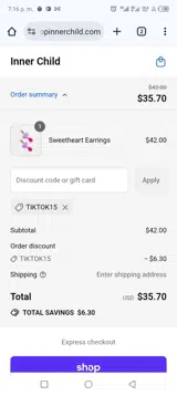 TIKTOK15 coupon verification screenshot