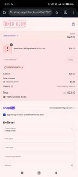 INNERGLOW15 coupon verification screenshot