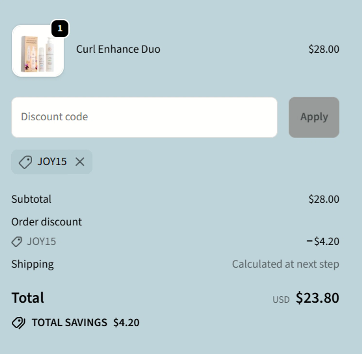 Innersense Organic Beauty coupon code screenshot showing code JOY15 applied at Innersense Organic Beauty checkout page. Uploaded by SimplyCodes community member a2d2c2d211 on Oct 9, 2025