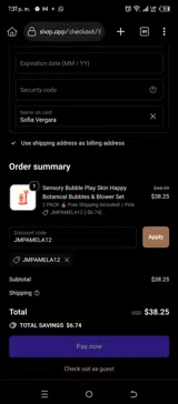 JMPAMELA12 coupon verification screenshot