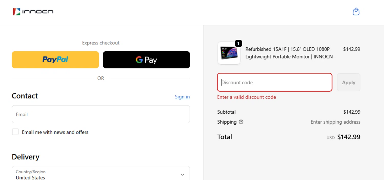 Innocn discount code screenshot showing code HONEYINNOCN applied at Innocn checkout page. Uploaded by SimplyCodes community member Sweety2020 on Nov 17, 2025