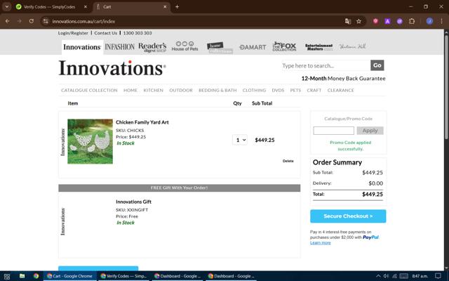 Innovations checkout page showing Innovations promo code box | Screenshot taken by SimplyCodes community member on Aug 28, 2025