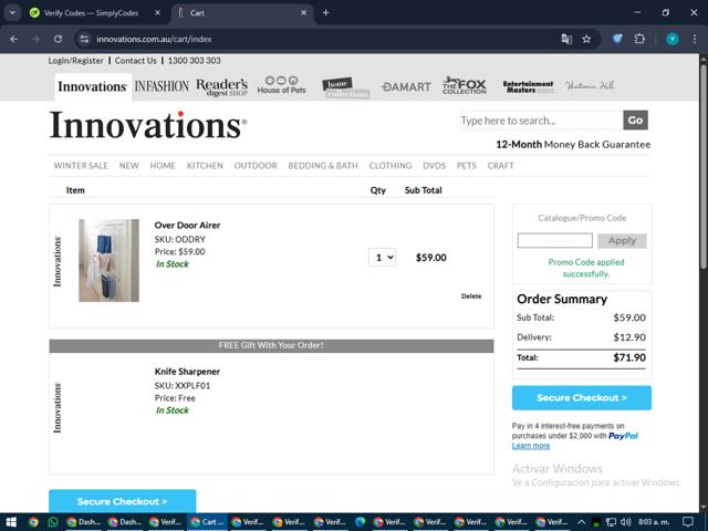 Innovations checkout page showing Innovations promo code box | Screenshot taken by SimplyCodes community member on Jul 1, 2025