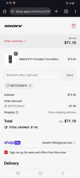 MOTOCAM10 coupon verification screenshot