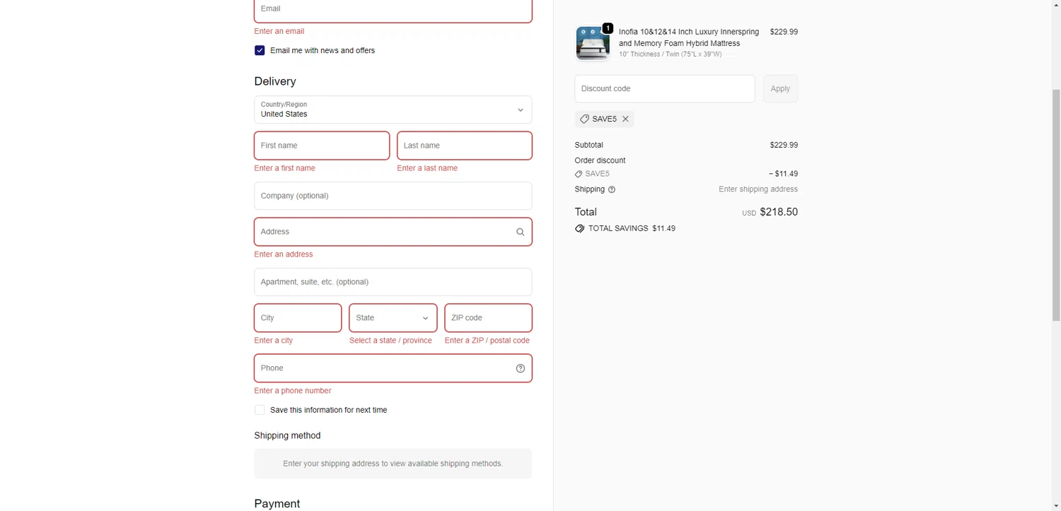 Inofia discount code screenshot showing code SAVE5 applied at Inofia checkout page. Uploaded by SimplyCodes community member CodeGuardian5312 on Dec 23, 2025