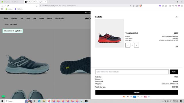 Inov-8 UK checkout page showing Inov-8 UK promo code box | Screenshot taken by SimplyCodes community member on Aug 7, 2025