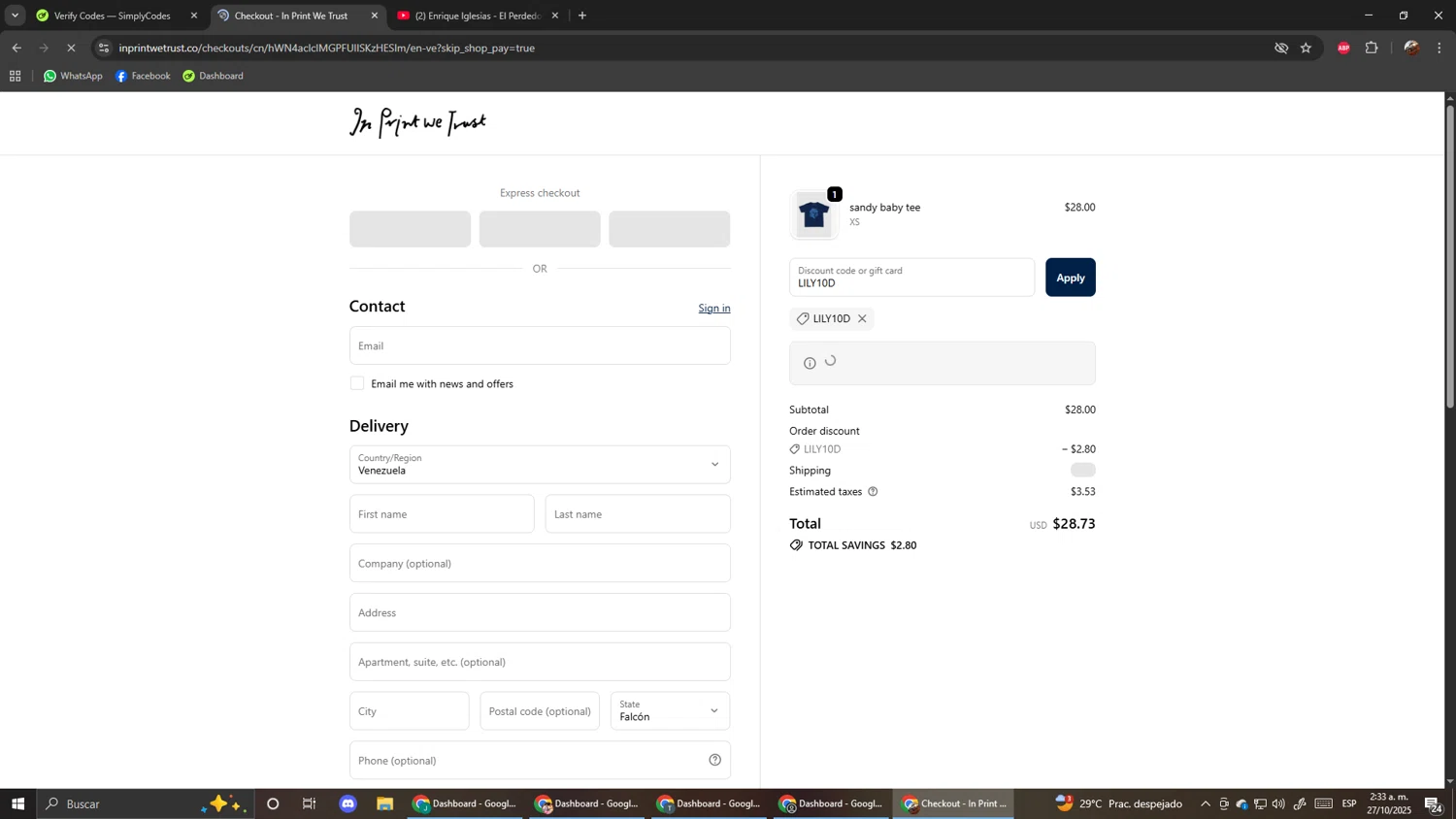 In Print We Trust discount code screenshot showing code LILY10D applied at In Print We Trust checkout page. Uploaded by SimplyCodes community member ScanShopper554 on Oct 27, 2025