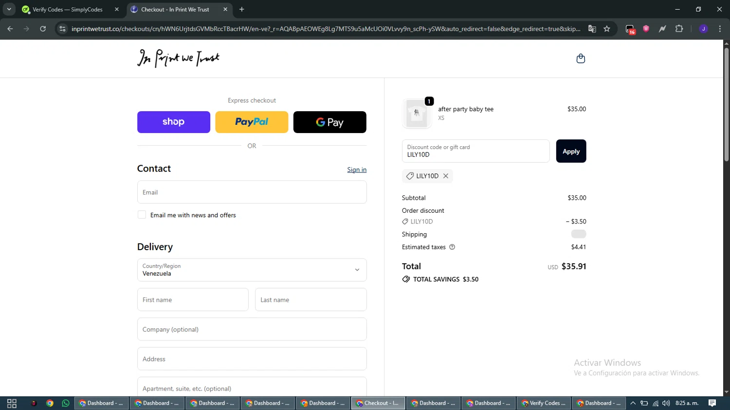 In Print We Trust discount code screenshot showing code LILY10D applied at In Print We Trust checkout page. Uploaded by SimplyCodes community member WiseMaven9968 on Dec 16, 2025