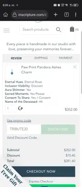 TRIBUTE20 coupon verification screenshot