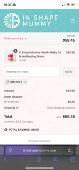 In Shape Mummy coupon verification screenshot