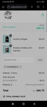 GOODNESS15 coupon verification screenshot