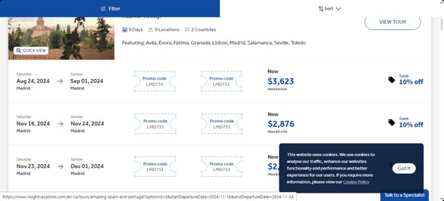 Insight Vacations checkout page showing Insight Vacations promo code box | Screenshot taken by SimplyCodes community member on Aug 6, 2024