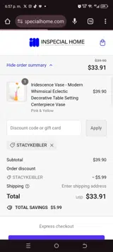 Inspecial Home coupon verification screenshot