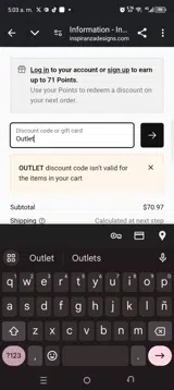 Outlet coupon verification screenshot
