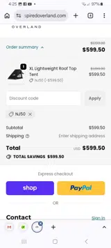 NJ50 coupon verification screenshot