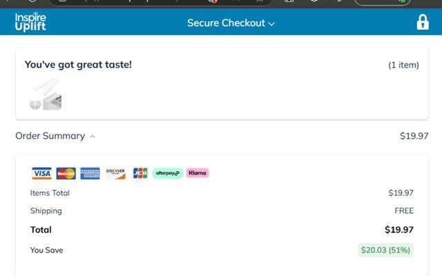 Inspire Uplift checkout page showing Inspire Uplift coupon code box | Screenshot taken by SimplyCodes community member on Mar 29, 2025