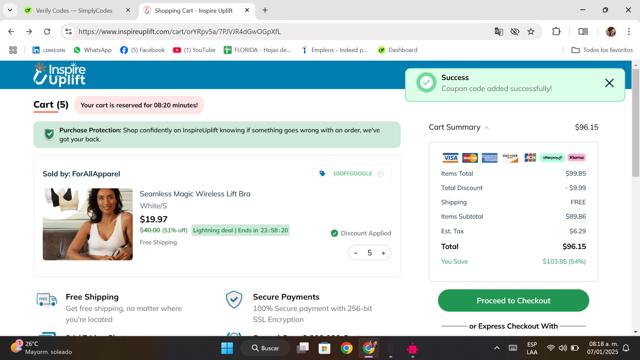 Inspire Uplift checkout page showing Inspire Uplift coupon code box | Screenshot taken by SimplyCodes community member on Jan 7, 2025