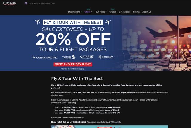 Inspiring Vacations AU checkout page showing Inspiring Vacations AU promo code box | Screenshot taken by SimplyCodes community member on May 8, 2025