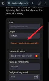 TRAV20 coupon verification screenshot