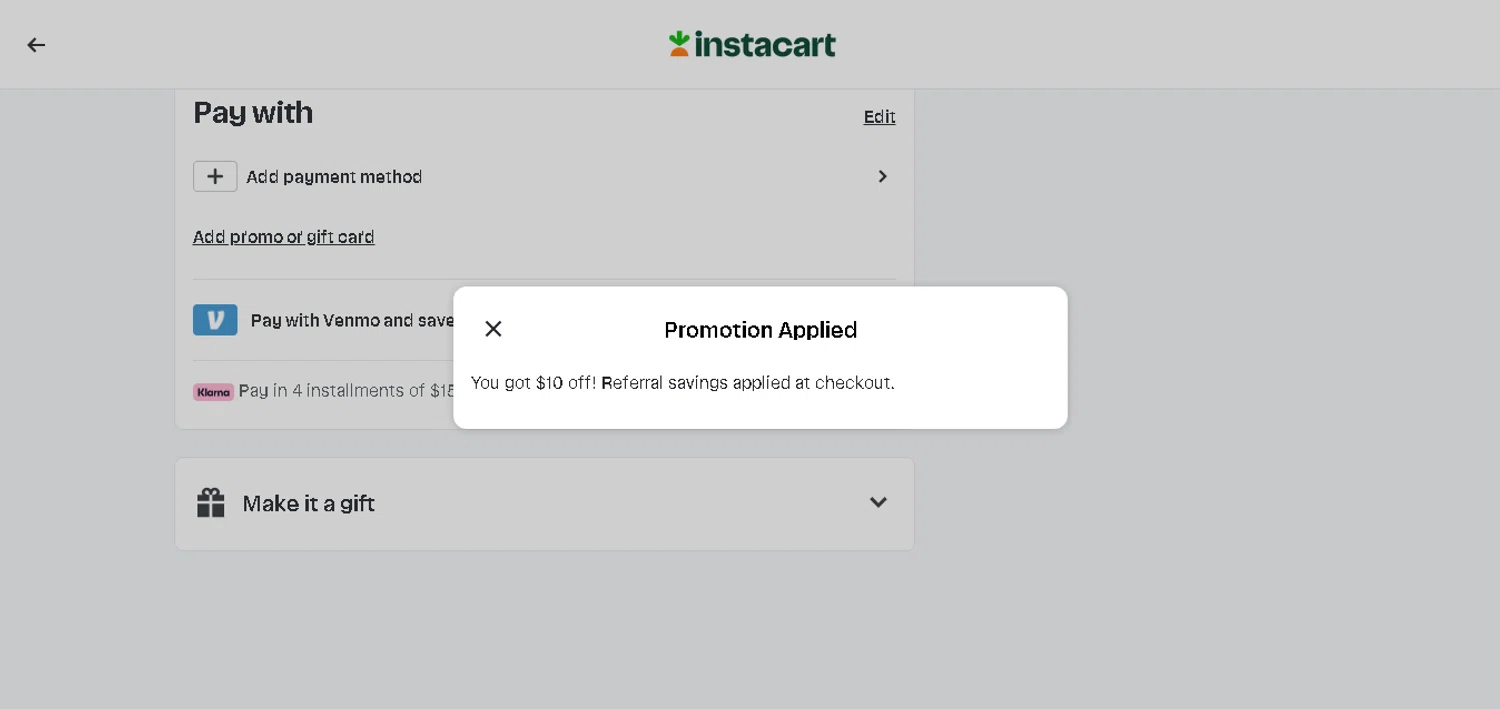 Instacart promo code screenshot showing code MAMPARO1C654 applied at Instacart checkout page. Uploaded by SimplyCodes community member xHRxUltrax on Aug 15, 2025