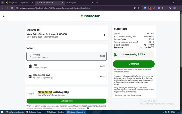 Instacart checkout page showing Instacart promo code box | Screenshot taken by SimplyCodes community member on Aug 24, 2025