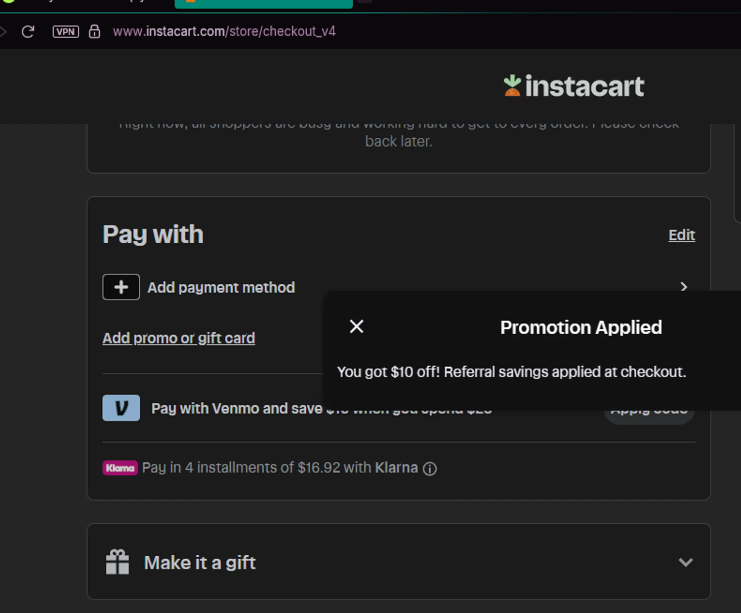 Instacart promo code screenshot showing code FD25036178 applied at Instacart checkout page. Uploaded by SimplyCodes community member chepipi on Aug 12, 2025