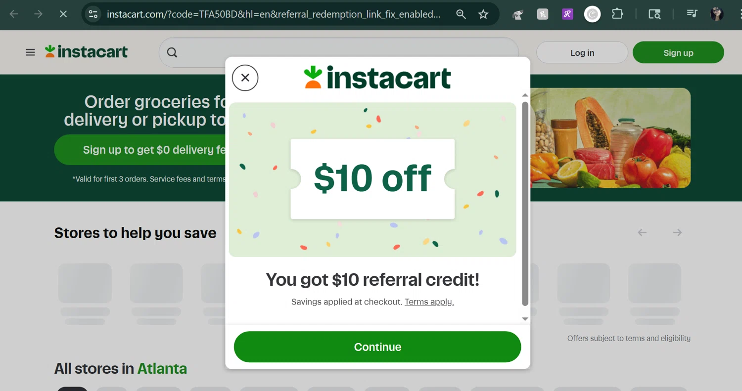 Instacart promo code screenshot showing code TFA50BD applied at Instacart checkout page. Uploaded by SimplyCodes community member MarUmi on Jul 29, 2025