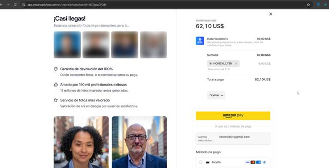 InstaHeadshots checkout page showing InstaHeadshots promo code box | Screenshot taken by SimplyCodes community member on Feb 17, 2025