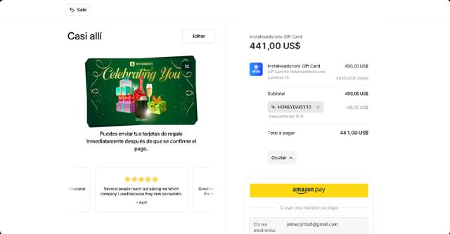 InstaHeadshots checkout page showing InstaHeadshots promo code box | Screenshot taken by SimplyCodes community member on Mar 9, 2025