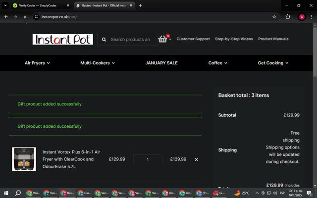 Instant Brands checkout page showing Instant Brands discount code box | Screenshot taken by SimplyCodes community member on Jan 11, 2025