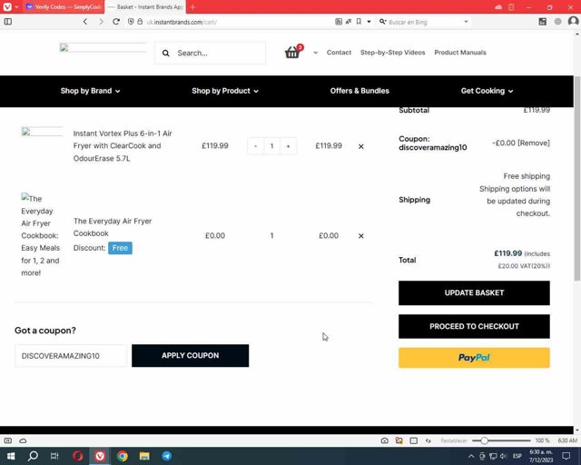 Instant Brands checkout page showing Instant Brands discount code box | Screenshot taken by SimplyCodes community member on Dec 7, 2023