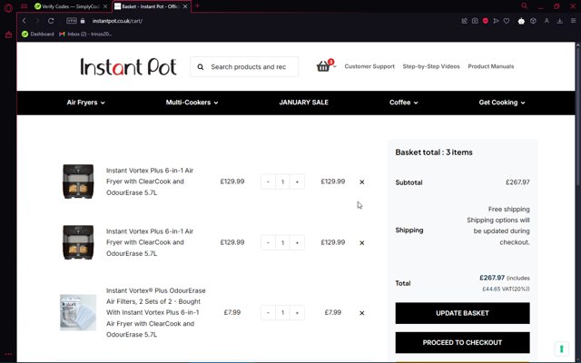 Instant Brands checkout page showing Instant Brands discount code box | Screenshot taken by SimplyCodes community member on Jan 7, 2025
