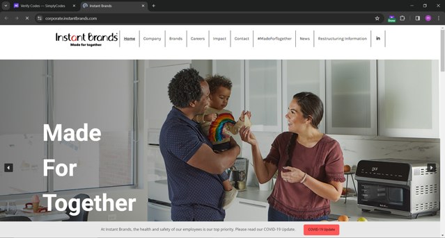 Instant Brands checkout page showing Instant Brands discount code box | Screenshot taken by SimplyCodes community member on Dec 5, 2023