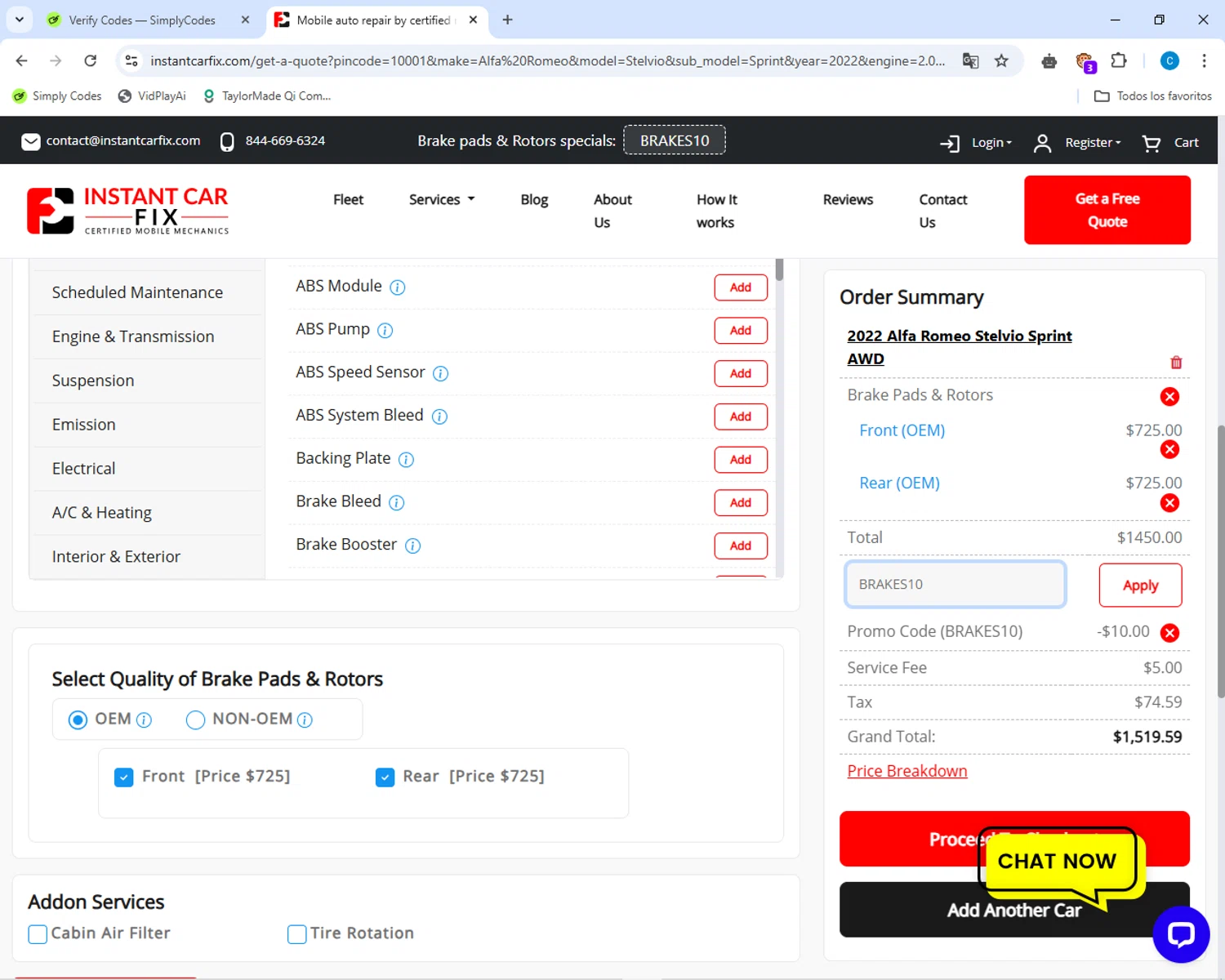 Instant Car Fix checkout page showing Instant Car Fix promo code box | Screenshot taken by SimplyCodes community member on Oct 29, 2024