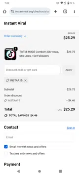 INSTAA15 coupon verification screenshot
