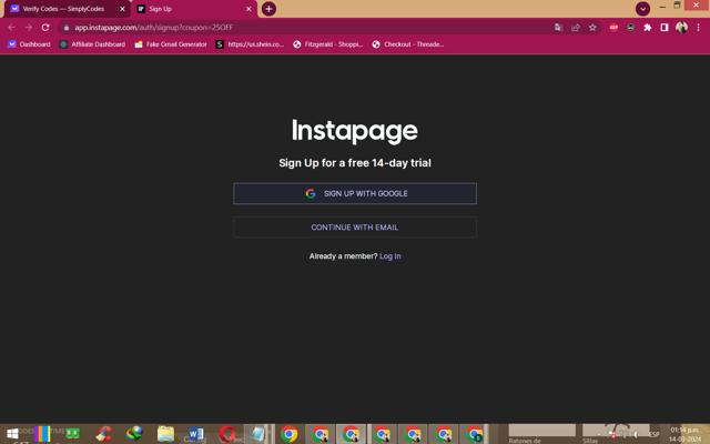 Instapage checkout page showing Instapage promo code box | Screenshot taken by SimplyCodes community member on Mar 14, 2024