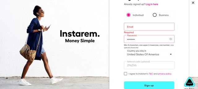 Instarem checkout page showing Instarem coupon code box | Screenshot taken by SimplyCodes community member on Feb 3, 2022