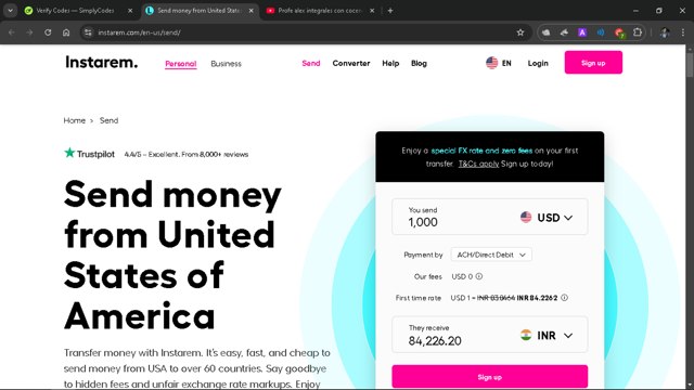 Instarem checkout page showing Instarem coupon code box | Screenshot taken by SimplyCodes community member on Nov 10, 2024