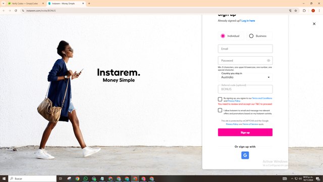 Instarem checkout page showing Instarem coupon code box | Screenshot taken by SimplyCodes community member on Nov 10, 2024