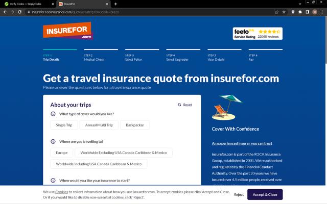 insurefor.com checkout page showing insurefor.com promo code box | Screenshot taken by SimplyCodes community member on Nov 19, 2024