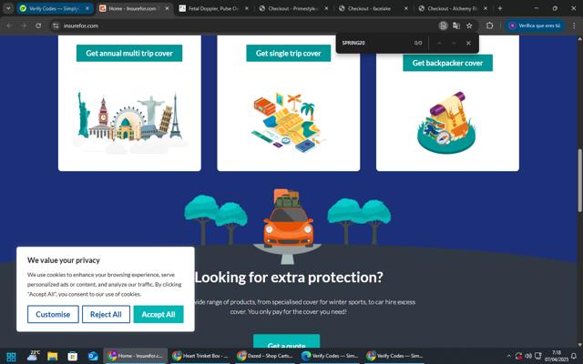 insurefor.com checkout page showing insurefor.com promo code box | Screenshot taken by SimplyCodes community member on Apr 7, 2025
