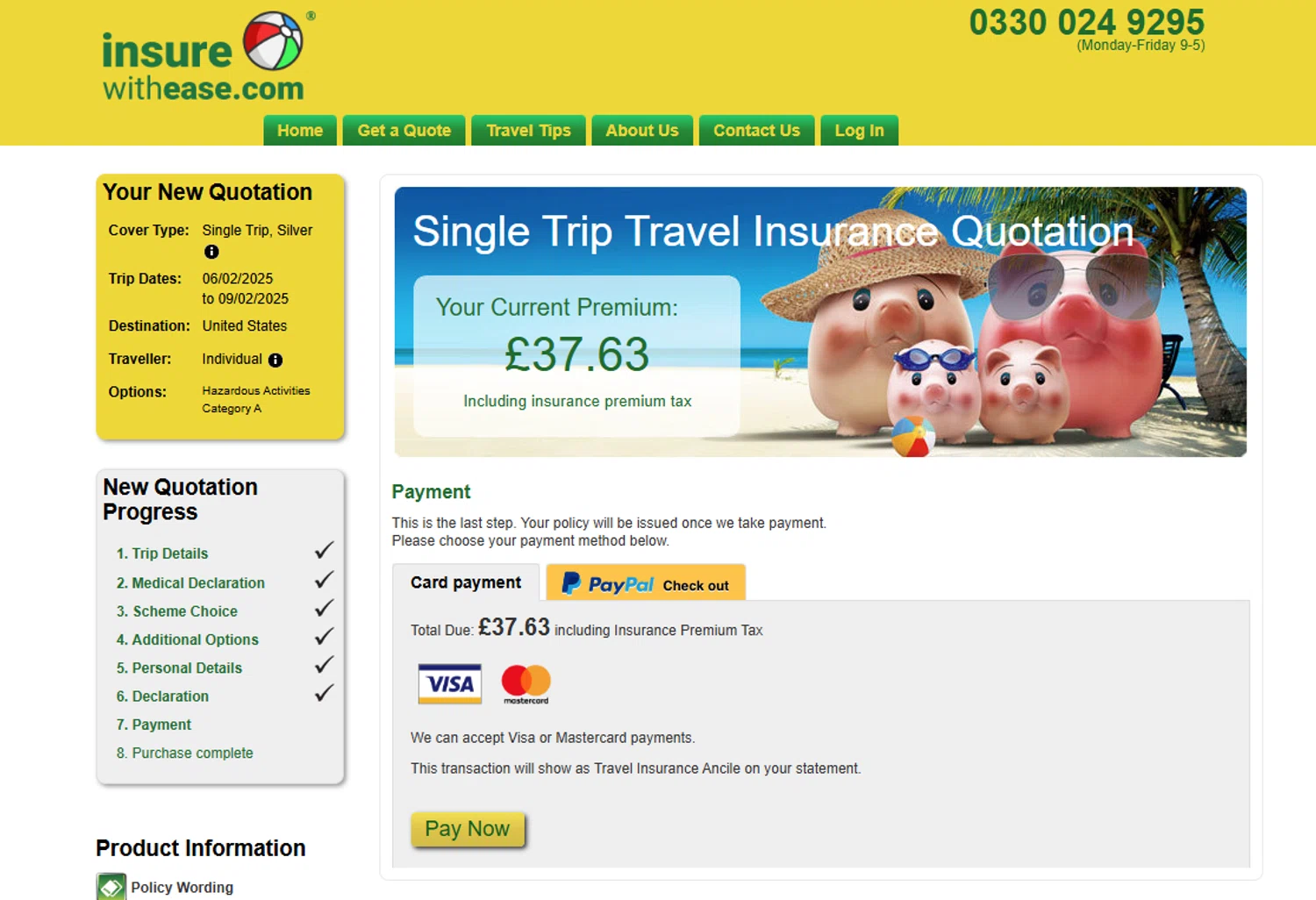 InsureWithEase.com promo code screenshot showing code TAG10 applied at InsureWithEase.com checkout page. Uploaded by SimplyCodes community member KevLapage on Feb 6, 2025