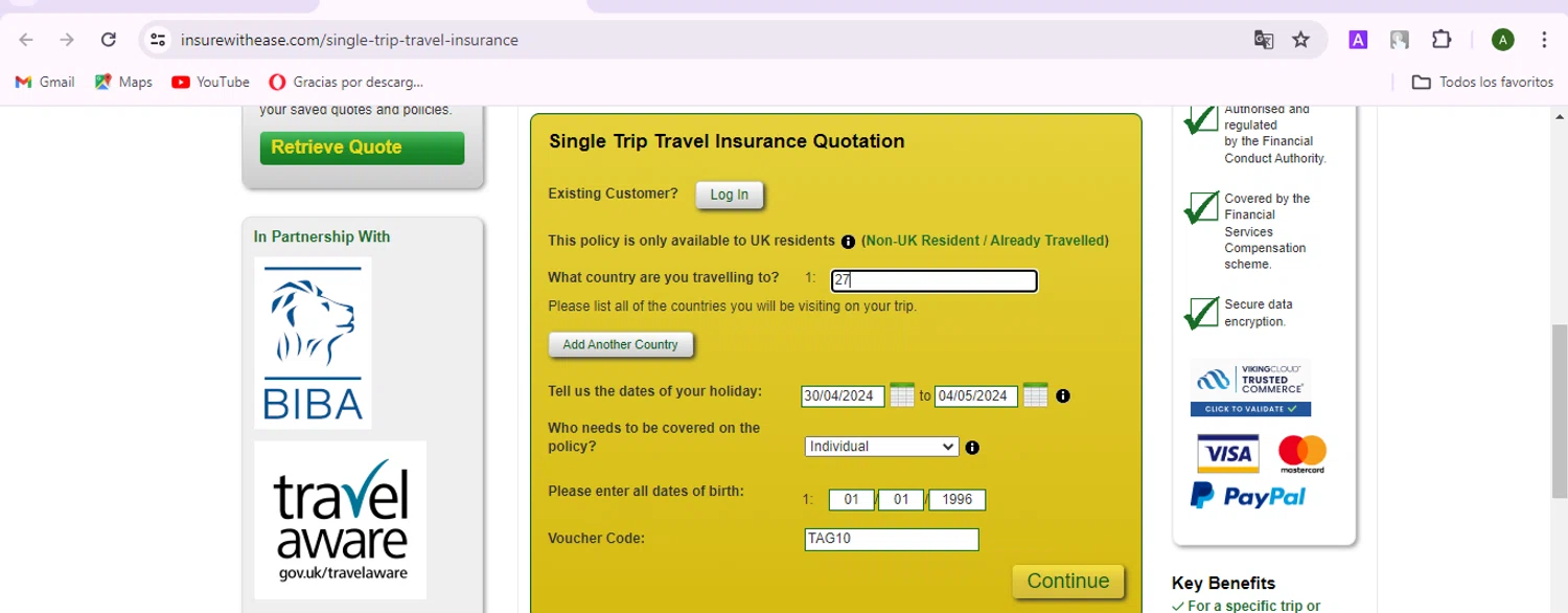 InsureWithEase.com checkout page showing InsureWithEase.com promo code box | Screenshot taken by SimplyCodes community member on Apr 30, 2024